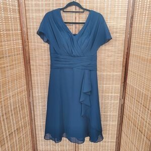 Navy Blue Chiffon V Neck Cap Sleeve Pleated Corset Dress Size Small Occasions